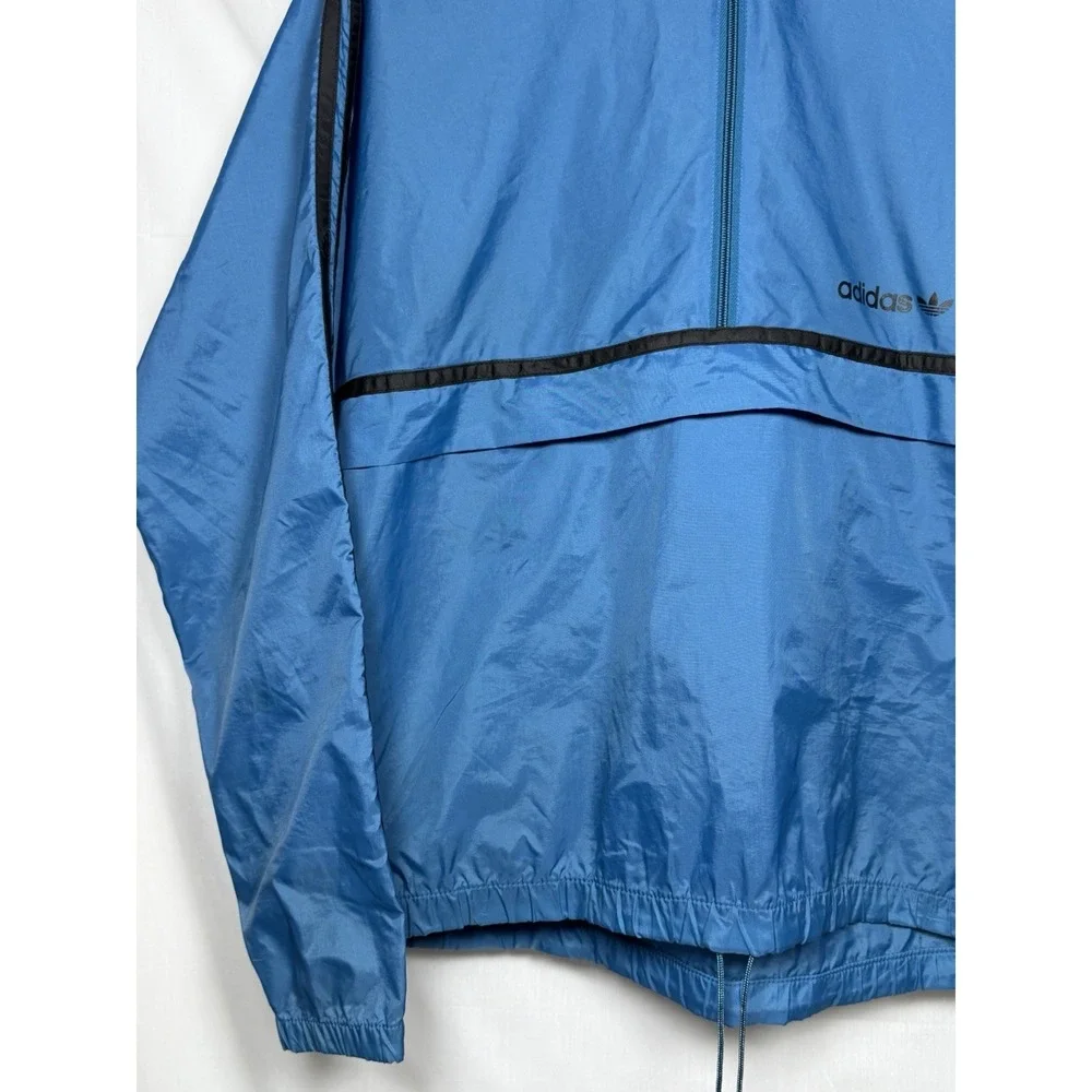 Vintage 80s Adidas Originals Windbreaker Jacket Trefoil M Blue Packable Hooded